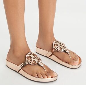Tory Burch Rose Gold Miller Cloud Metallic Sandals